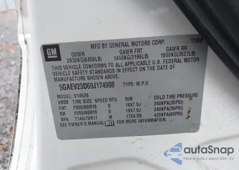 2009 Buick Enclave Cxl z USA, uszkodzony, nr VIN 5GAEV23D69J174908